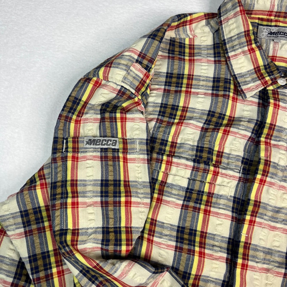 Mecca Mens XL Plaid Button Down Shirt Long Sleeve Textured Seersucker Red Y2K - Picture 3 of 7